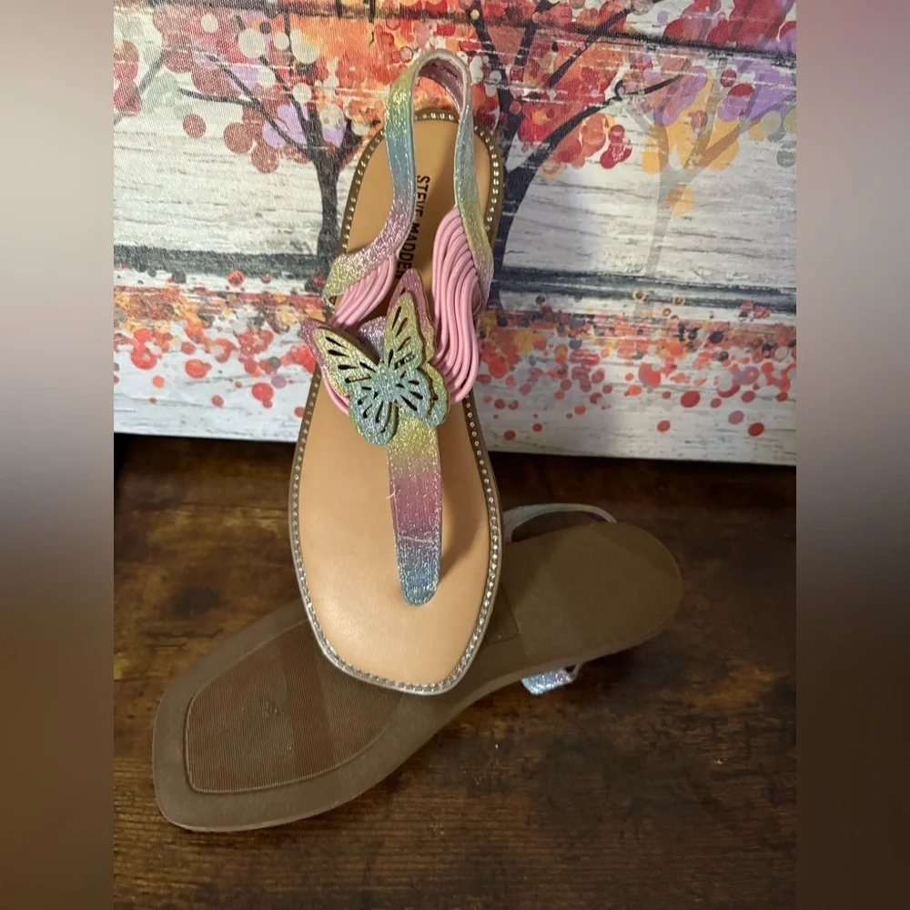 New-Girls Steve Madden Pink and Silver Butterfly Sandals